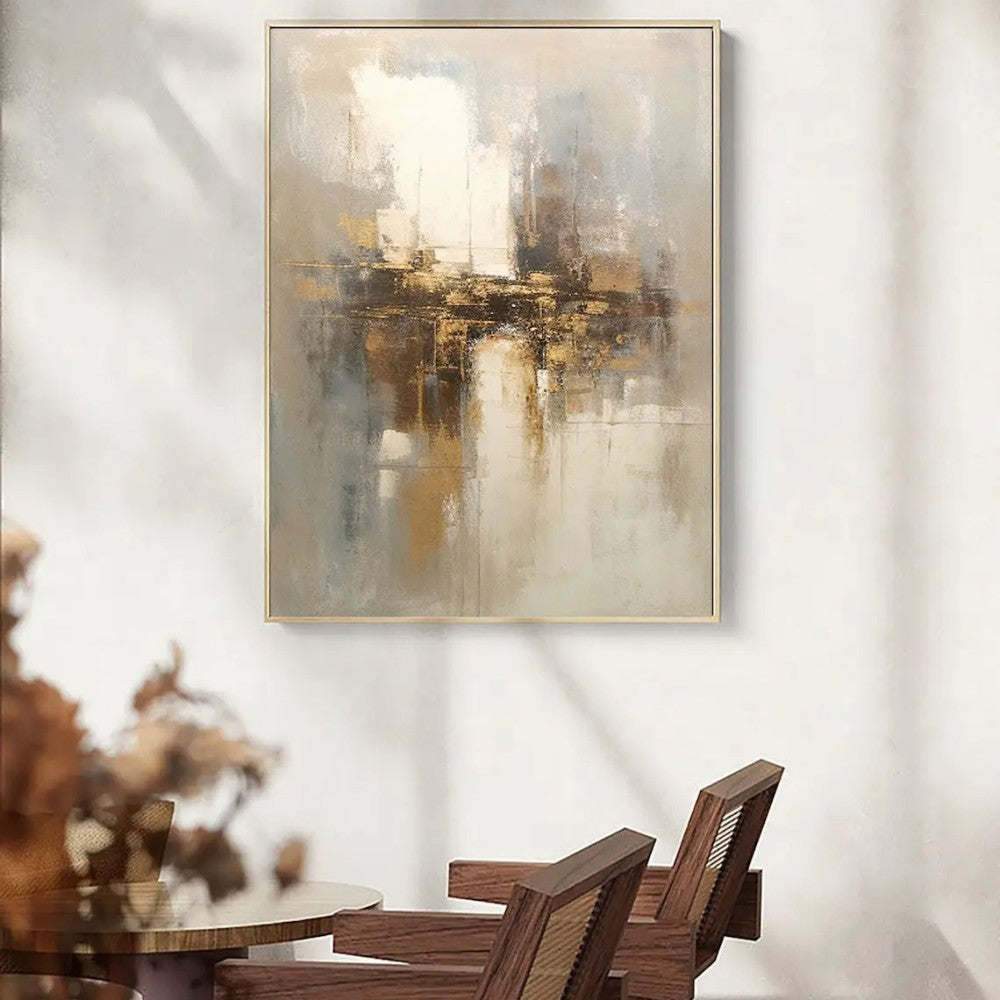 Aureate Horizon — Hand-Painted Abstract Gold Cityscape