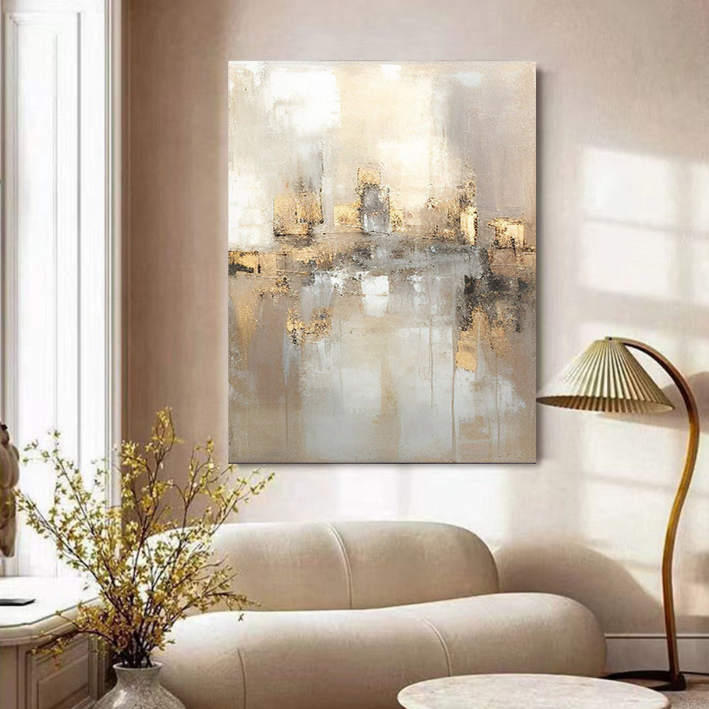 Aureate Horizon — Hand-Painted Abstract Gold Cityscape