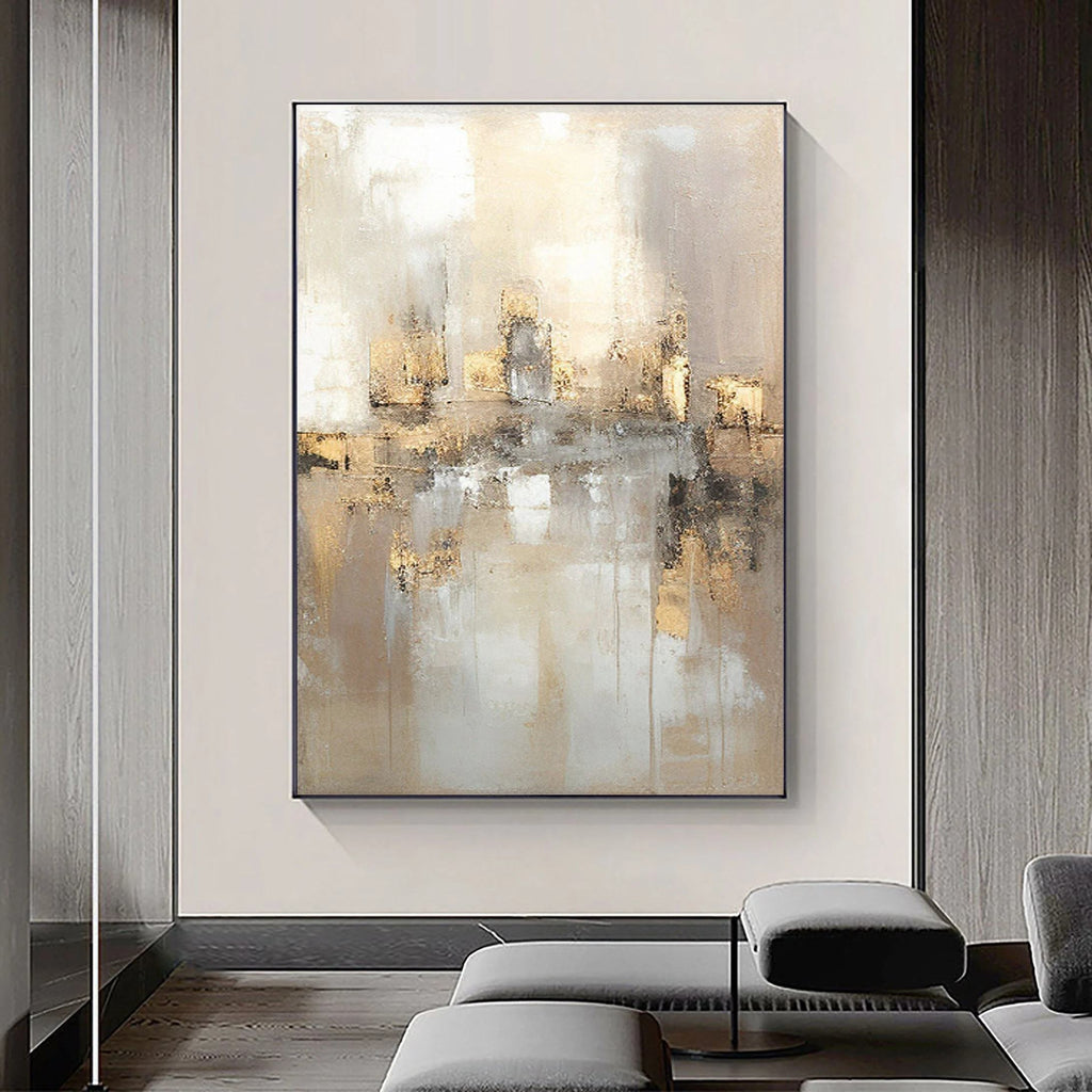 Aureate Horizon — Hand-Painted Abstract Gold Cityscape