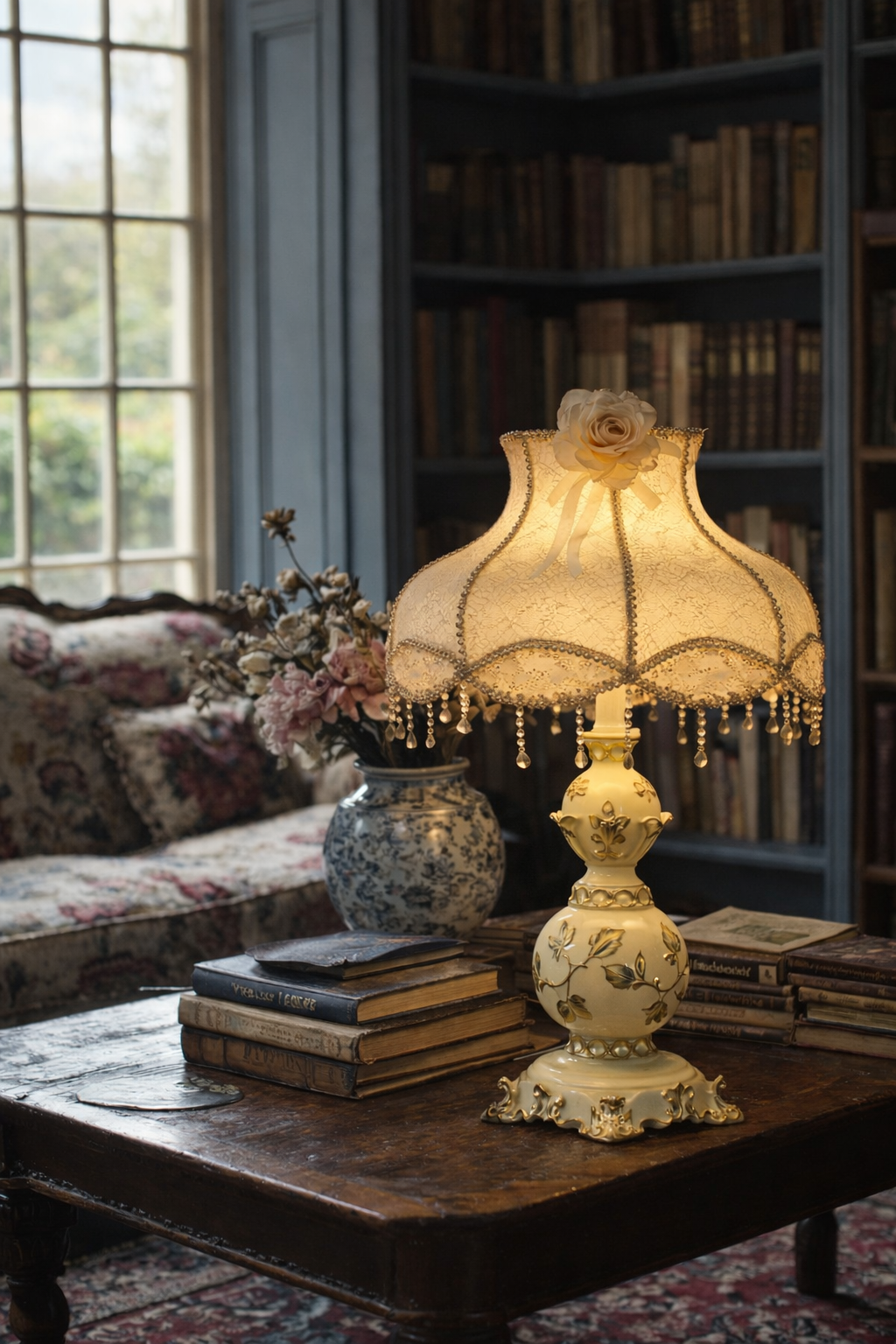 Lumière Élégance — Vintage Lace Crystal Table Lamp