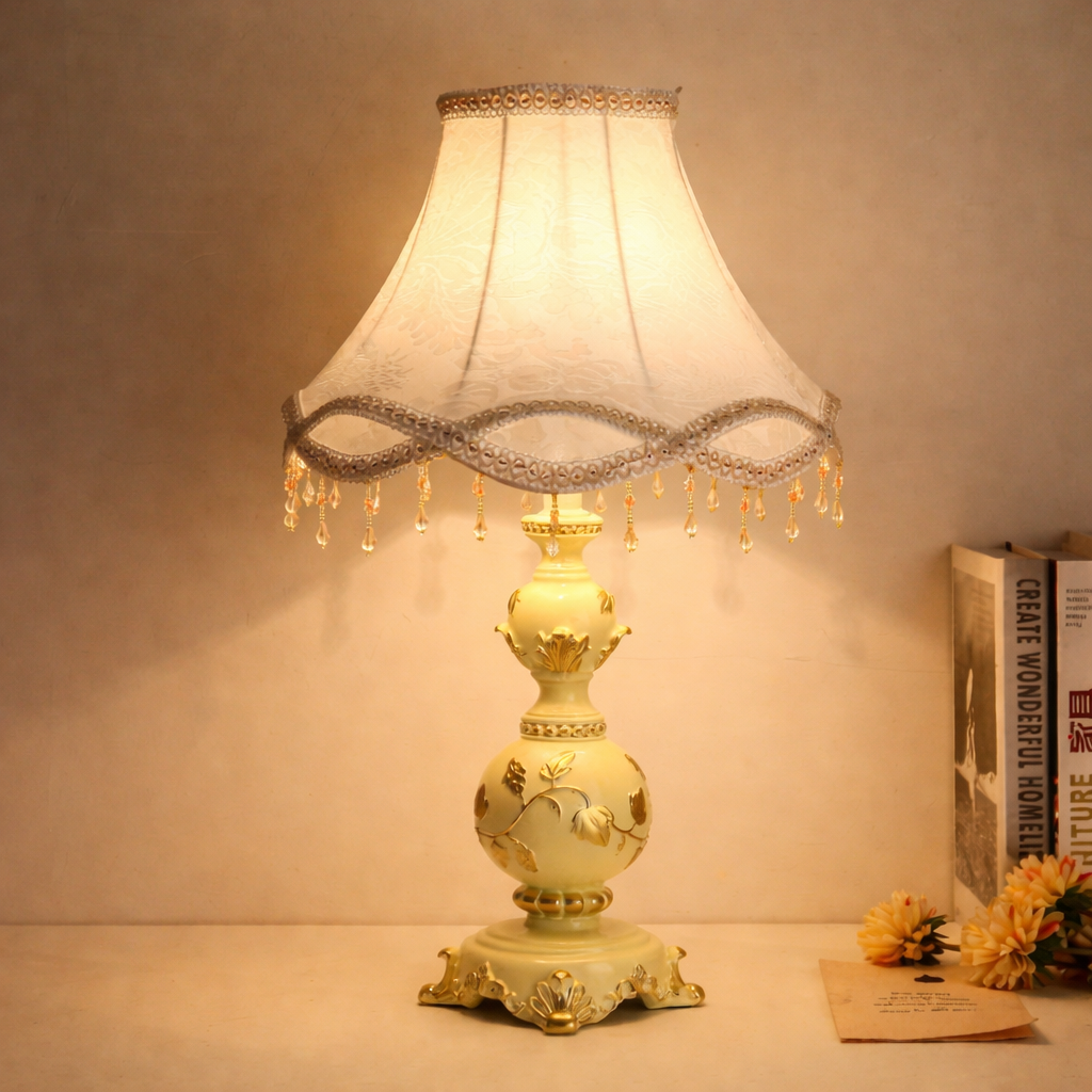 Lumière Élégance — Vintage Lace Crystal Table Lamp