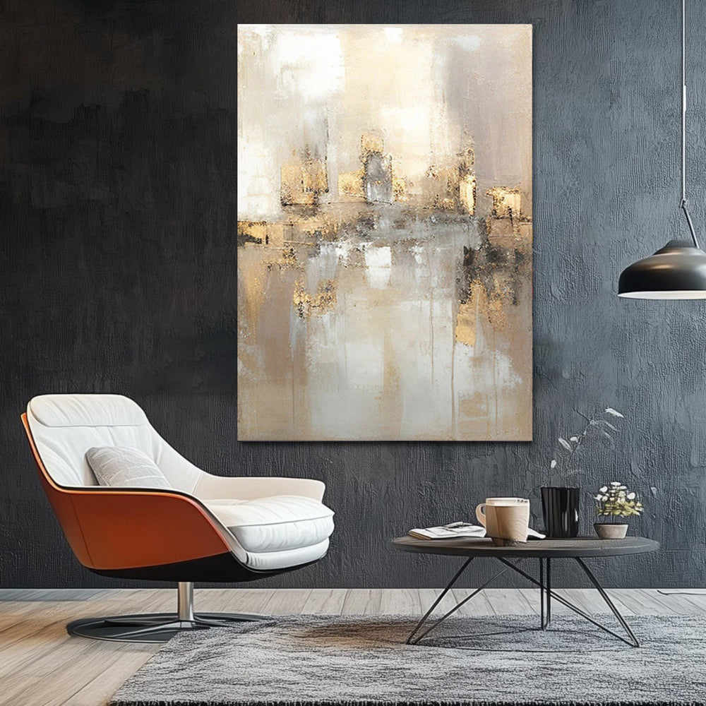 Aureate Horizon — Hand-Painted Abstract Gold Cityscape